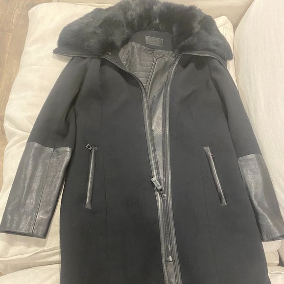 Rudsak Women's Long Coat with Leather and Removable Natural Fur Collar - Picture 3 of 7